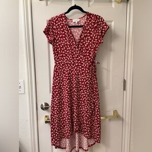 Gilli Red Wrap Sundress with V-Neck and Flutter Sleeves